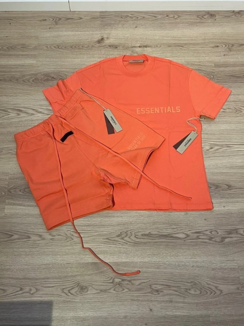 Fear of God Essentials Coral Red T-Shirt & Shorts Set Size M